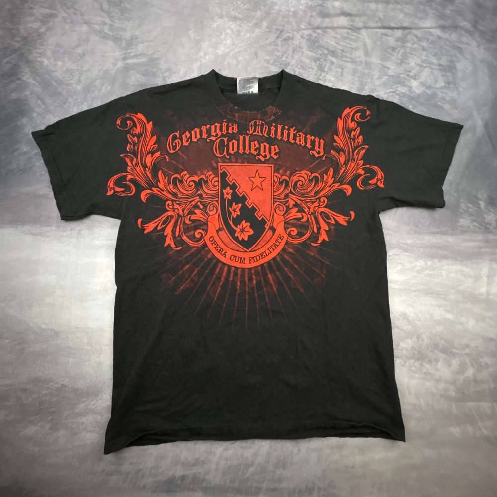 Vintage Georgia Military College Army ROTC T Shirt Black Red Y2K Medium